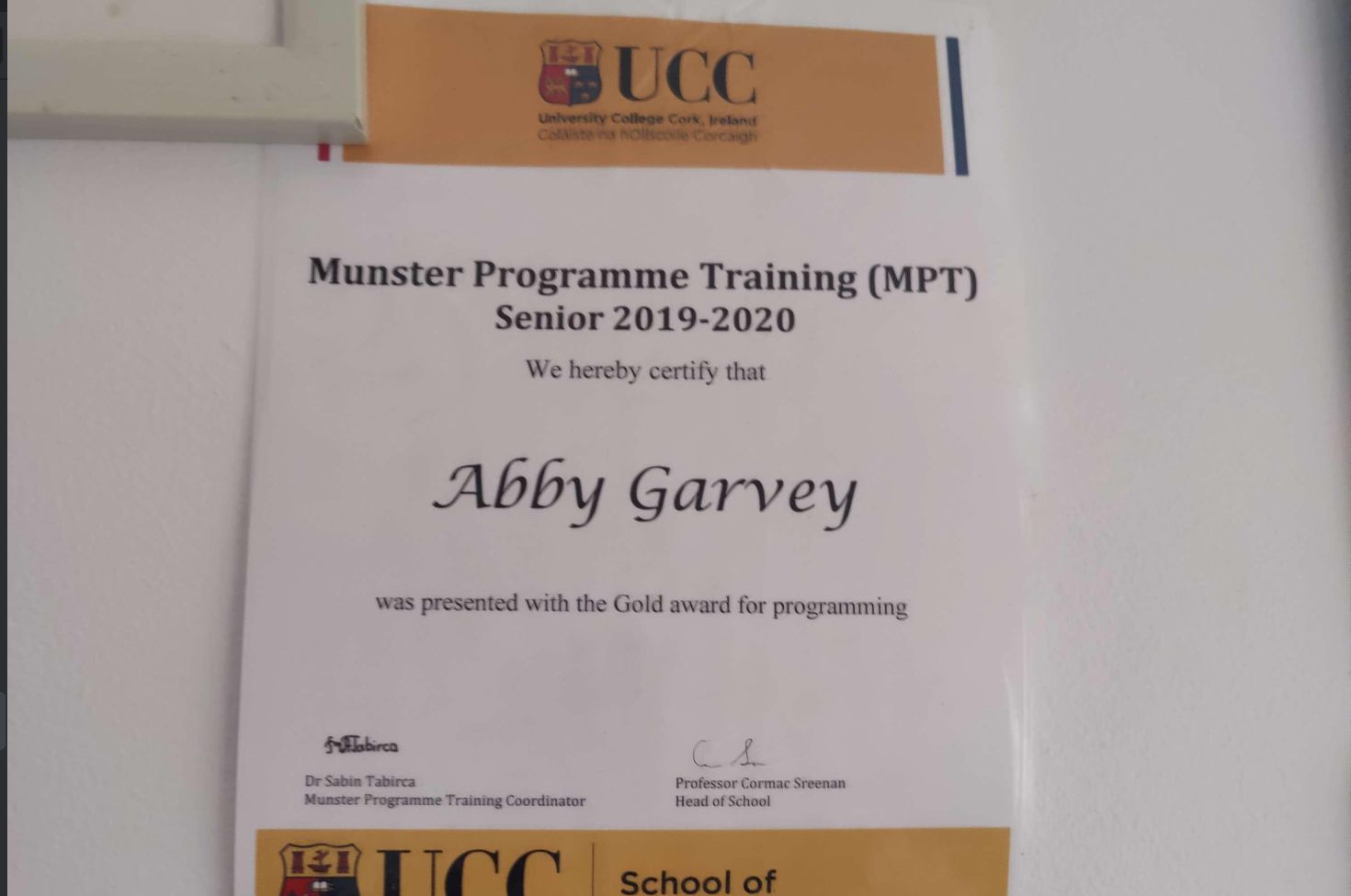 Certificate from UCC